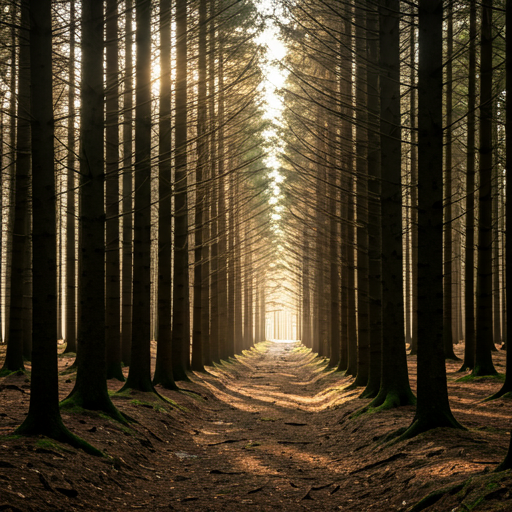 Sunlight filtering through forest trees