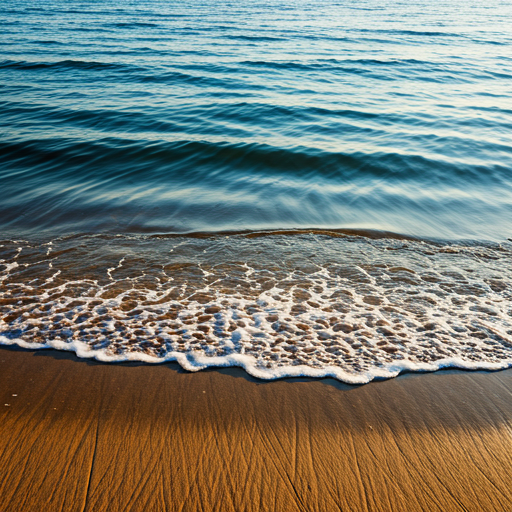 Calm ocean waves washing over sand